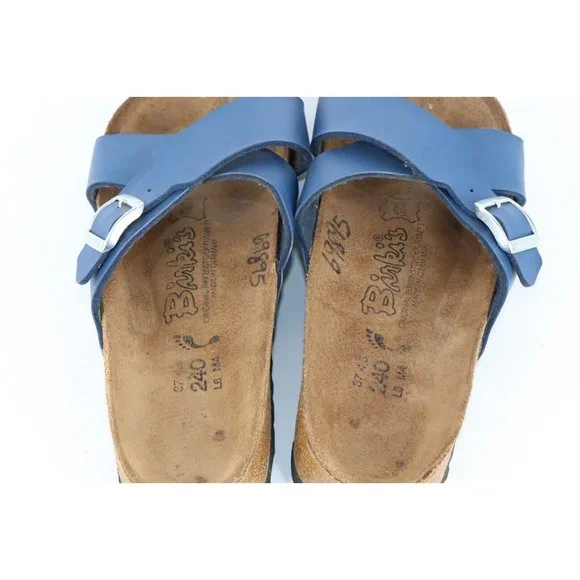 Vintage Birkis Birkenstock Womens 6 Distressed Leather Cross Strap Sandals Blue - Picture 7 of 10